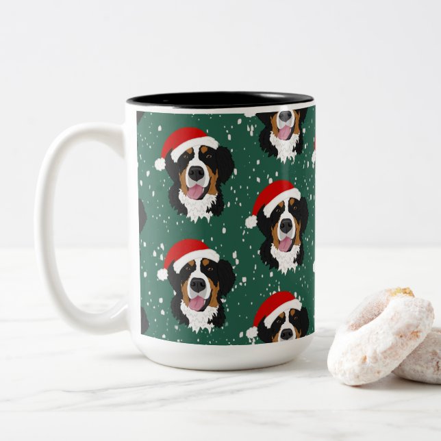 Christmas Bernese Mountain Dog Two-Tone Coffee Mug (With Donut)