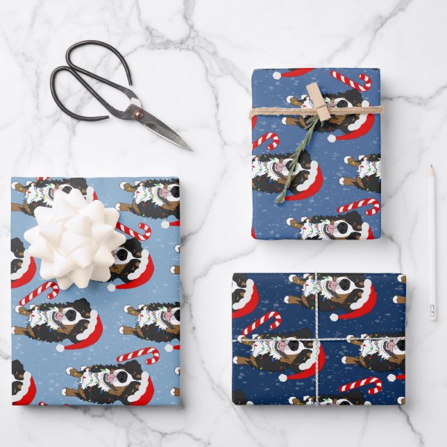 Christmas Bernese Mountain Dog Wrapping Paper Sheets (Front)