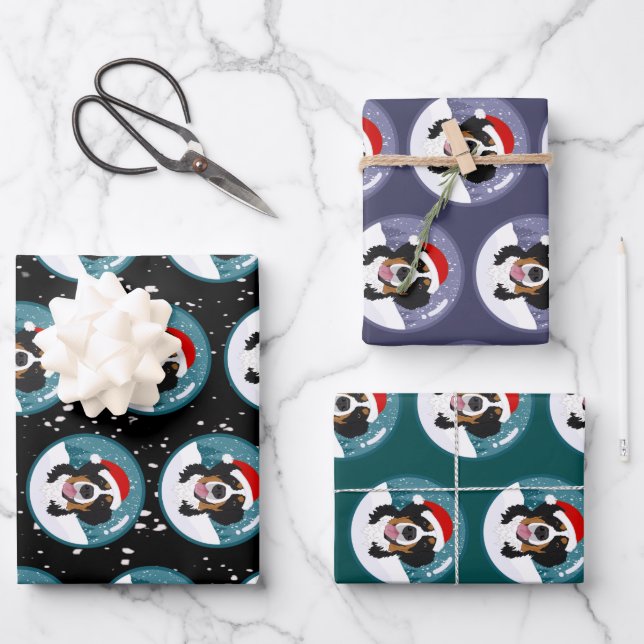 Christmas Bernese Mountain Dog Wrapping Paper Sheets (Front)