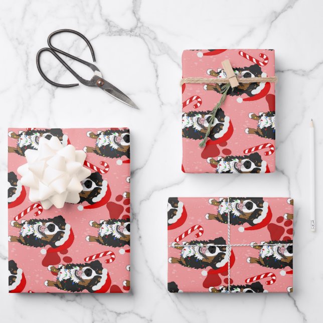 Christmas Bernese Mountain Dog Wrapping Paper Sheets (Front)