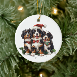Christmas Bernese Mountain Dogs Ceramic Ornament