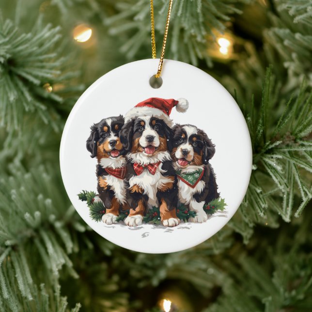 Christmas Bernese Mountain Dogs Ceramic Ornament (Tree)
