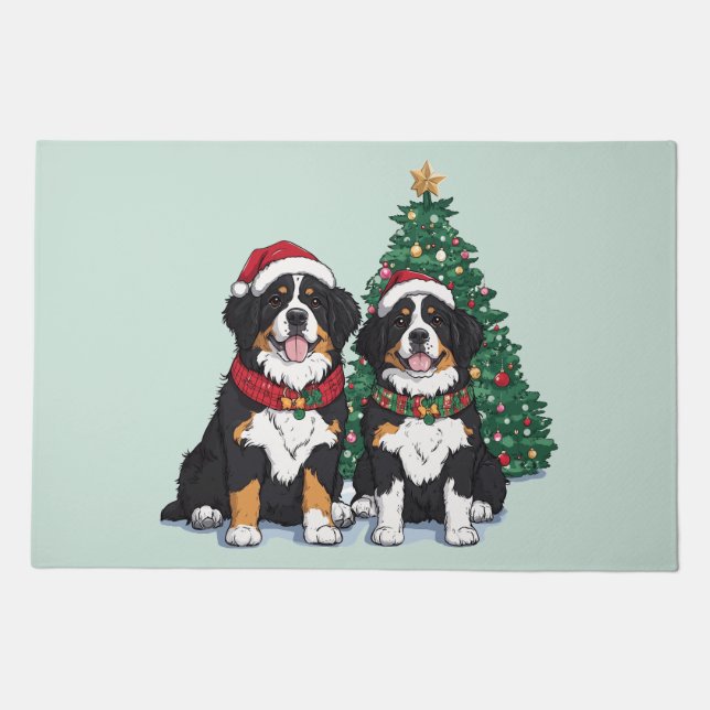 Christmas Bernese Mountain Dogs Doormat (Front)