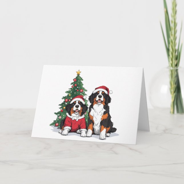 Christmas Bernese Mountain Dogs Holiday Card (Front)