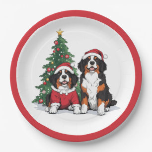 Christmas Bernese Mountain Dogs Paper Plates