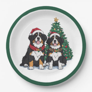 Christmas Bernese Mountain Dogs Paper Plates