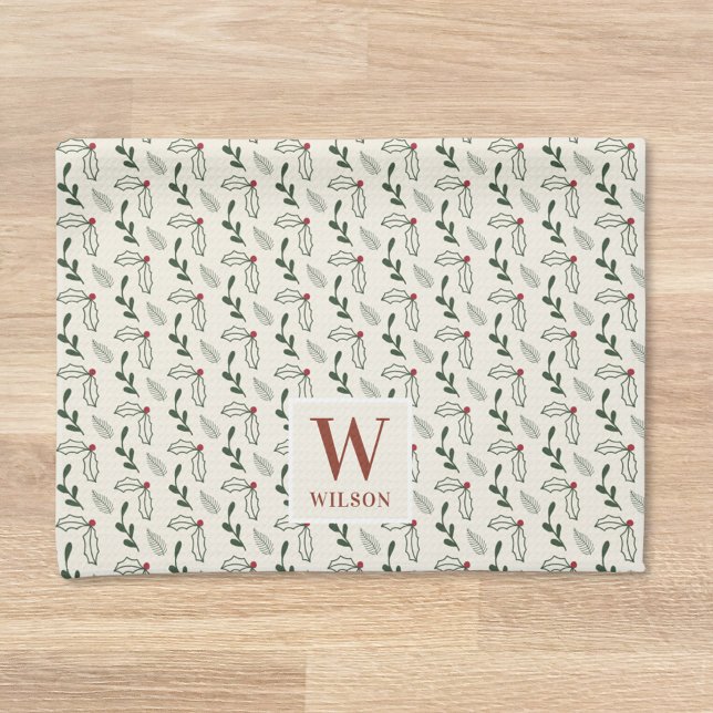 Christmas Berries and Foliage Family Name Kitchen Towel (Creator Uploaded)