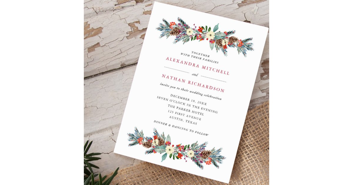 Christmas Berries and Pine | Holiday Wedding Invitation | Zazzle