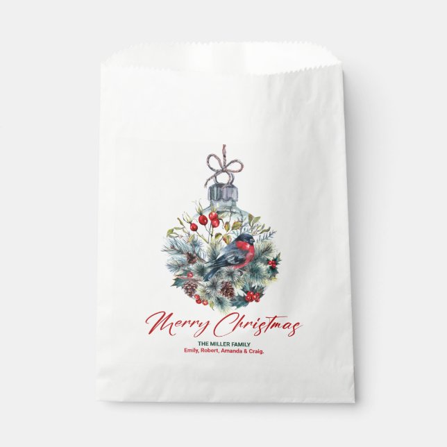 Christmas Berries & Bullfinch Ornament  Favor Bag (Front)
