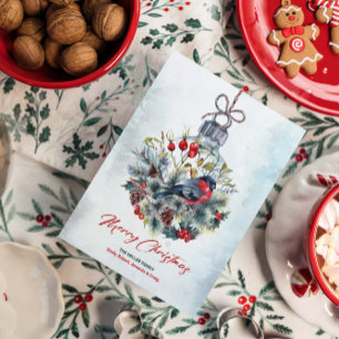 Christmas Berries & Bullfinch Ornament Invitation