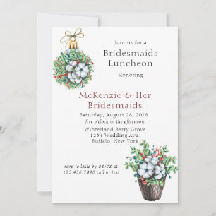 Christmas Berries Cotton Bridesmaids Luncheon Invitation