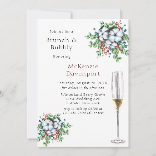  Christmas Berries Cotton Brunch and Bubbly Invitation