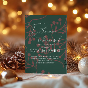 Christmas Berries Elegant Holiday Green Wedding  Invitation