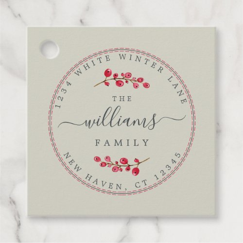 Christmas Berries Green Family Address Favor Tags