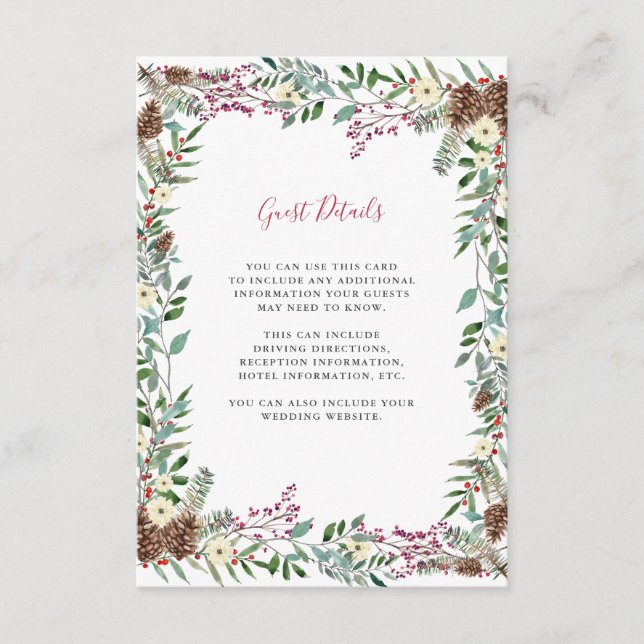 Christmas Berries | Holiday Wedding Details Enclosure Card (Front)