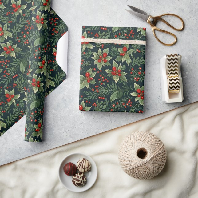 Christmas Berries Holy Floral Festive Gifts Wrapping Paper (Crafts)