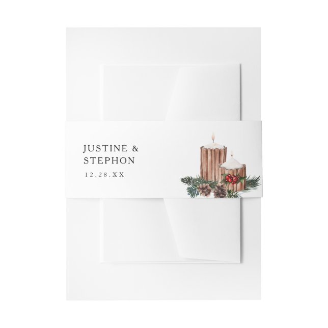 Christmas Berries & Pine Candles  2 Invitation Belly Band (Front Example)