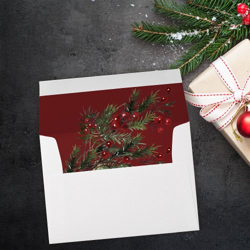 Christmas Berries  Pine _ Dark Red Envelope