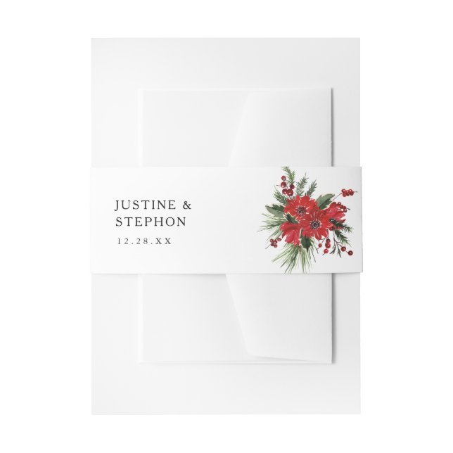 Christmas Berries & Pine Poinsettia  Invitation Belly Band (Front Example)