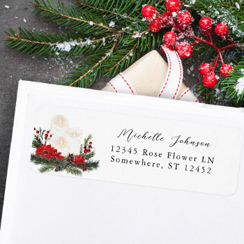 Christmas Berries & Pine Red Floral Return Address Label by M_Blue_Designs at Zazzle