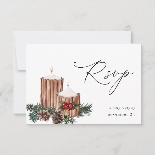 Christmas Berries & Pine w Meal RSVP 2 Card (Front)