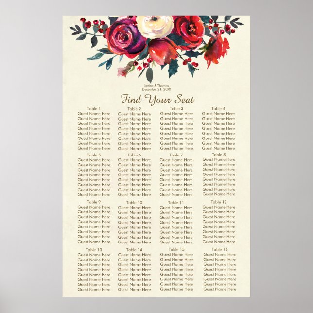 christmas berries winter wedding seating chart (Front)