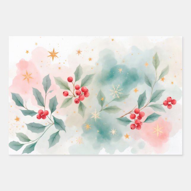 Christmas berries wrapping paper sheets (Front)