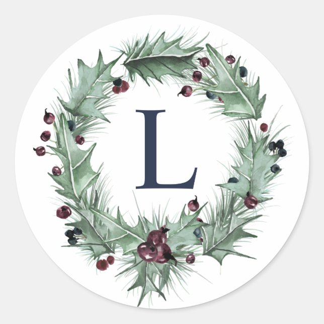 Christmas Berries Wreath Monogram Envelope Seal (Front)