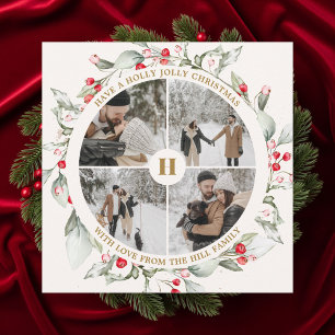 Christmas Berries Wreath Photo Collage Holiday Card