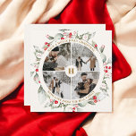 Christmas Berries Wreath Photo Collage Holiday Card<br><div class="desc">Celebrate the season with our enchanting Christmas card. The front features a delightful circle photo collage adorned with a watercolor berries wreath, highlighting four of your favorite photos with an elegant monogram at the center. At the top, the festive greeting 'Have a Holly Jolly Christmas' adds a joyful touch. On...</div>