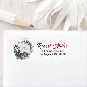 Christmas Berries Wreath Red Robin Label