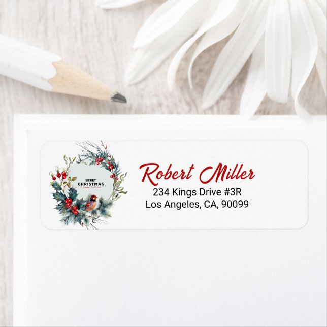 Christmas Berries Wreath Red Robin Label (Insitu)