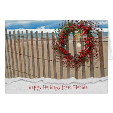 Christmas berry beach wreath on fence card Christmas berry beach wreath on fence card