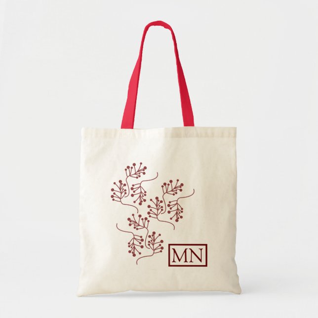 Christmas Berry Burgundy Sprigs Branch Library Tote Bag (Front)