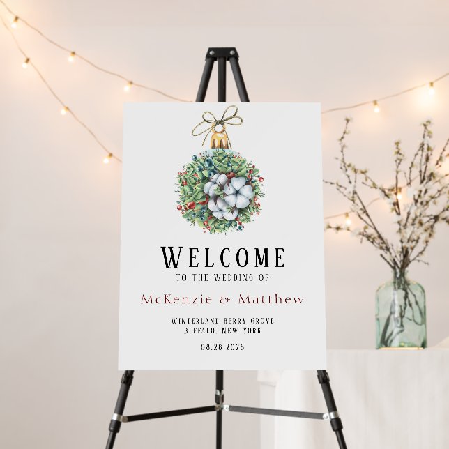 Christmas Berry Cotton Wedding Welcome Sign (In Situ (Stand))