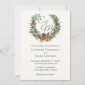 Christmas berry, pine wreath monogram Wedding Invitation (Front)