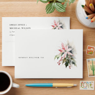 Christmas Berry Poinsettia Foliage Watercolor Envelope