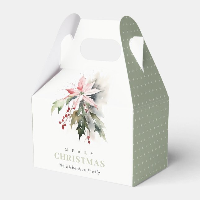 Christmas Berry Poinsettia Foliage Watercolor Favor Boxes (Front Side)