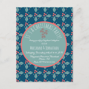 Christmas Berry Red Navy Christmas Party  Postcard