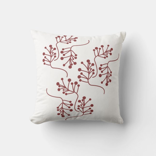 Christmas Berry Sprigs Red Branches Festive Throw Pillow (Front)