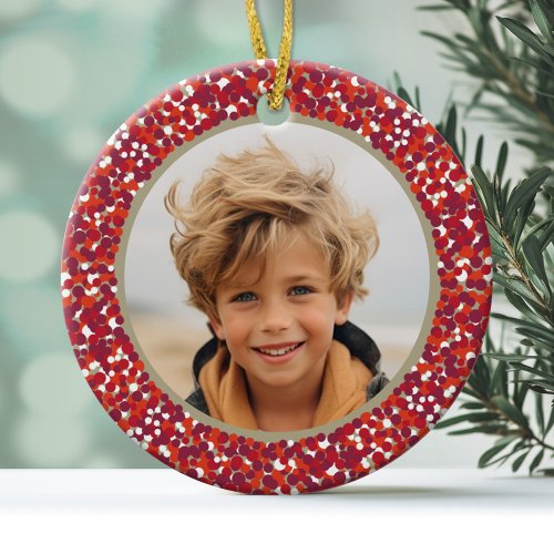 Christmas Berry Wreath Double_Sided 2 Photo Ceramic Ornament