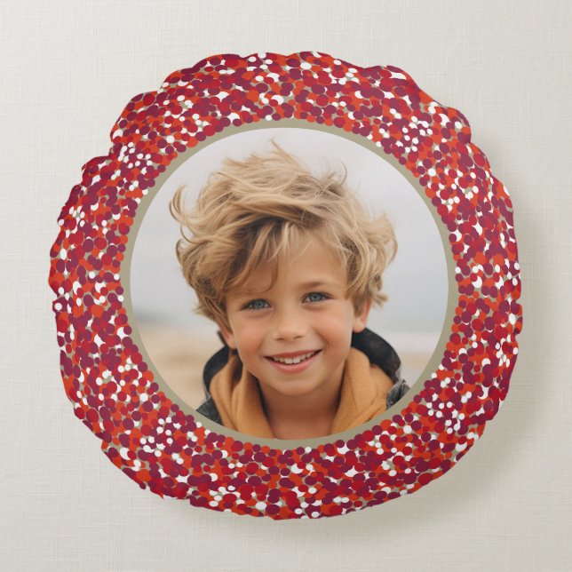 Christmas Berry Wreath Double-Sided 2 Photo Round Pillow (Front)