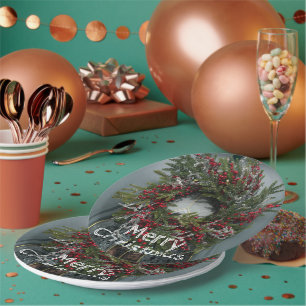 Christmas Berry Wreath on Door  Paper Plates