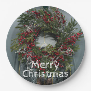 Christmas Berry Wreath on Door Paper Plates