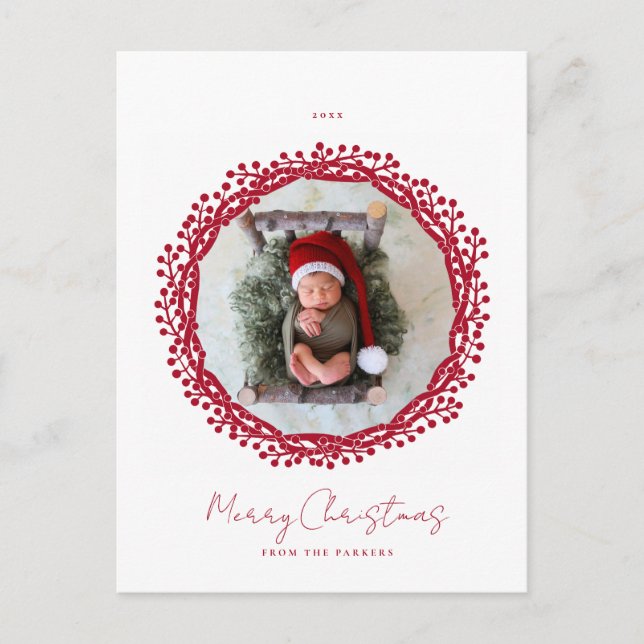 Christmas berry wreath photo postcard (Front)