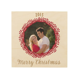 Christmas berry wreath photo wooden art
