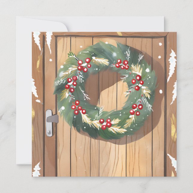 Christmas Berry Wreath | Watercolor Rustic Merry Holiday Card (Front)