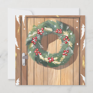 Christmas Berry Wreath Watercolor Rustic Merry Holiday Card