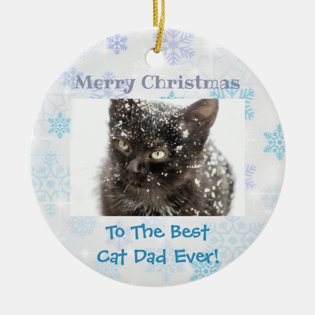 Christmas Best Cat Dad Ever Pet Photo Ceramic Ornament (Front)