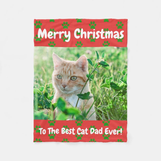 Christmas Best Cat Dad Ever Pet Photo Fleece Blanket (Front)